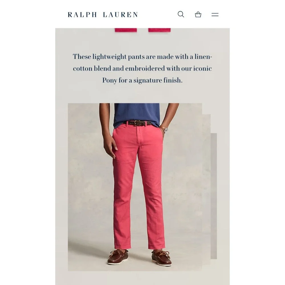 Polo Ralph Lauren Straight Fit Linen Cotton Pant Men 38x32 Coral Red Chino Dress